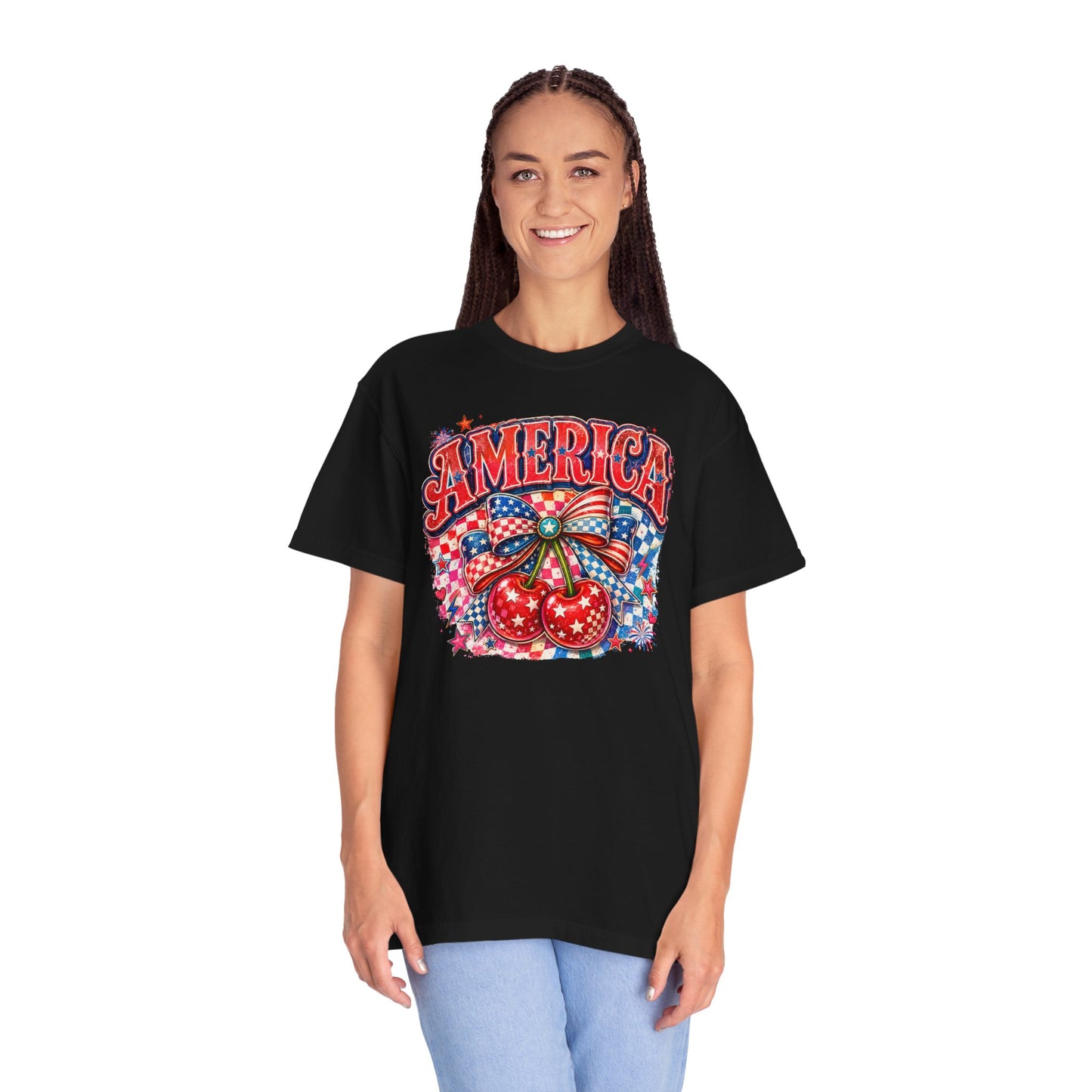 America Cherry Graphic T-Shirt — Patriotic 4th of July Tee