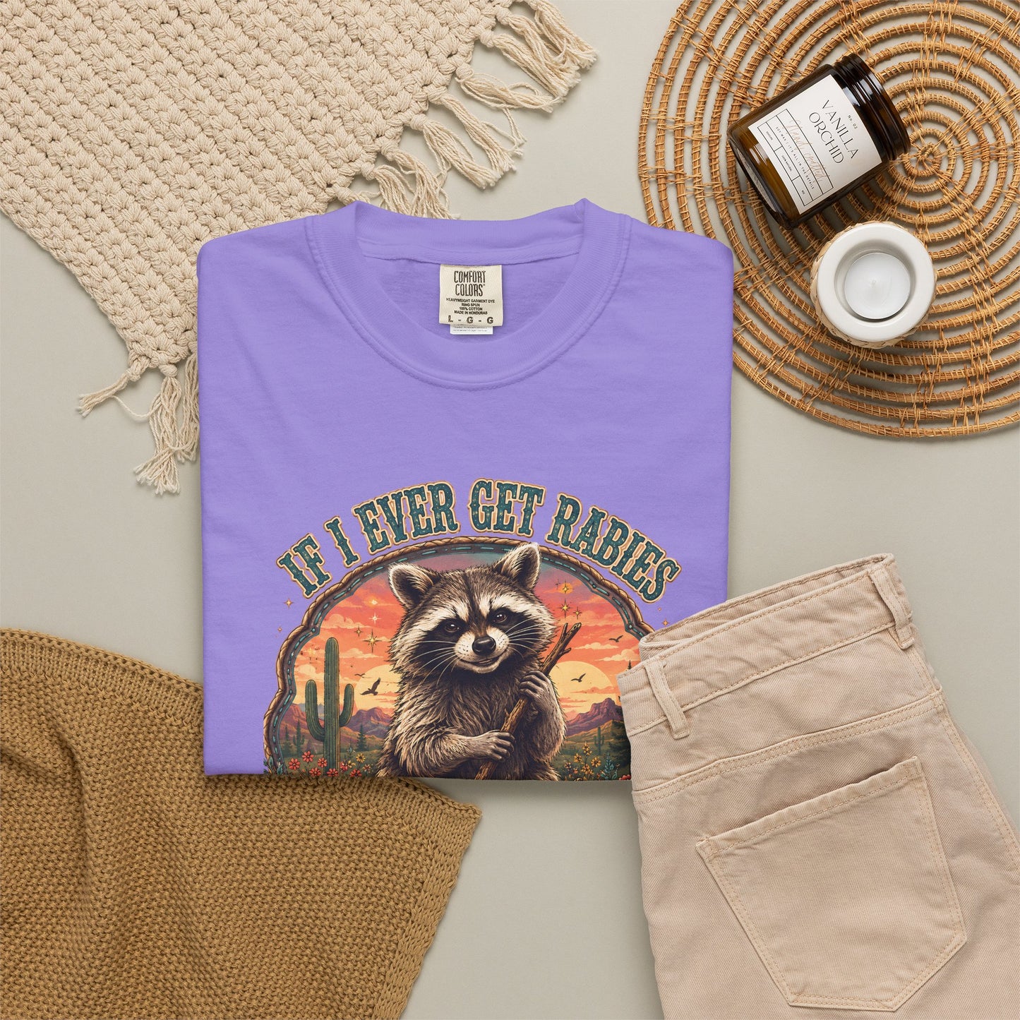 Raccoon Sunset T‑Shirt — “If I Ever Get Riches You’re High On My Bitin’ List” Funny Retro Graphic Tee