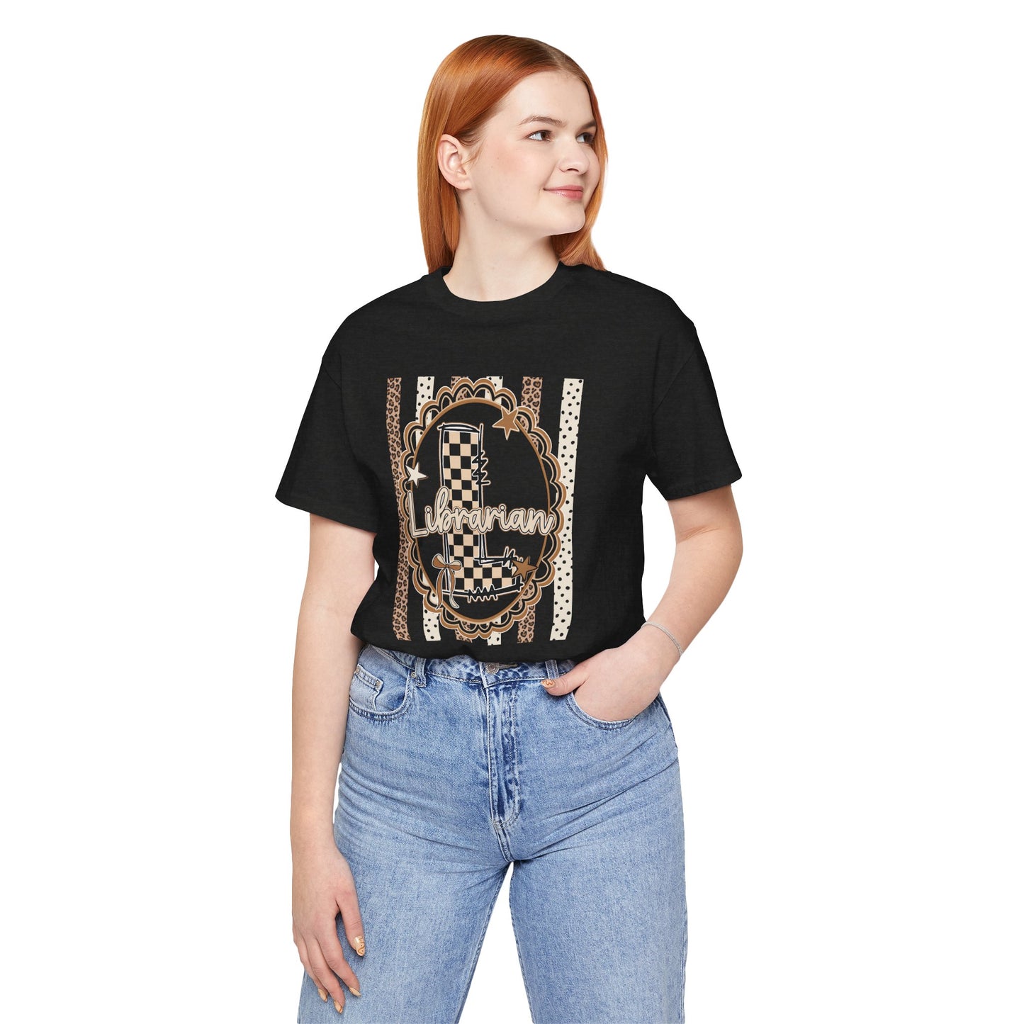 Librarian Checkerboard Letter L Tee — Vintage Booklover Graphic T-Shirt