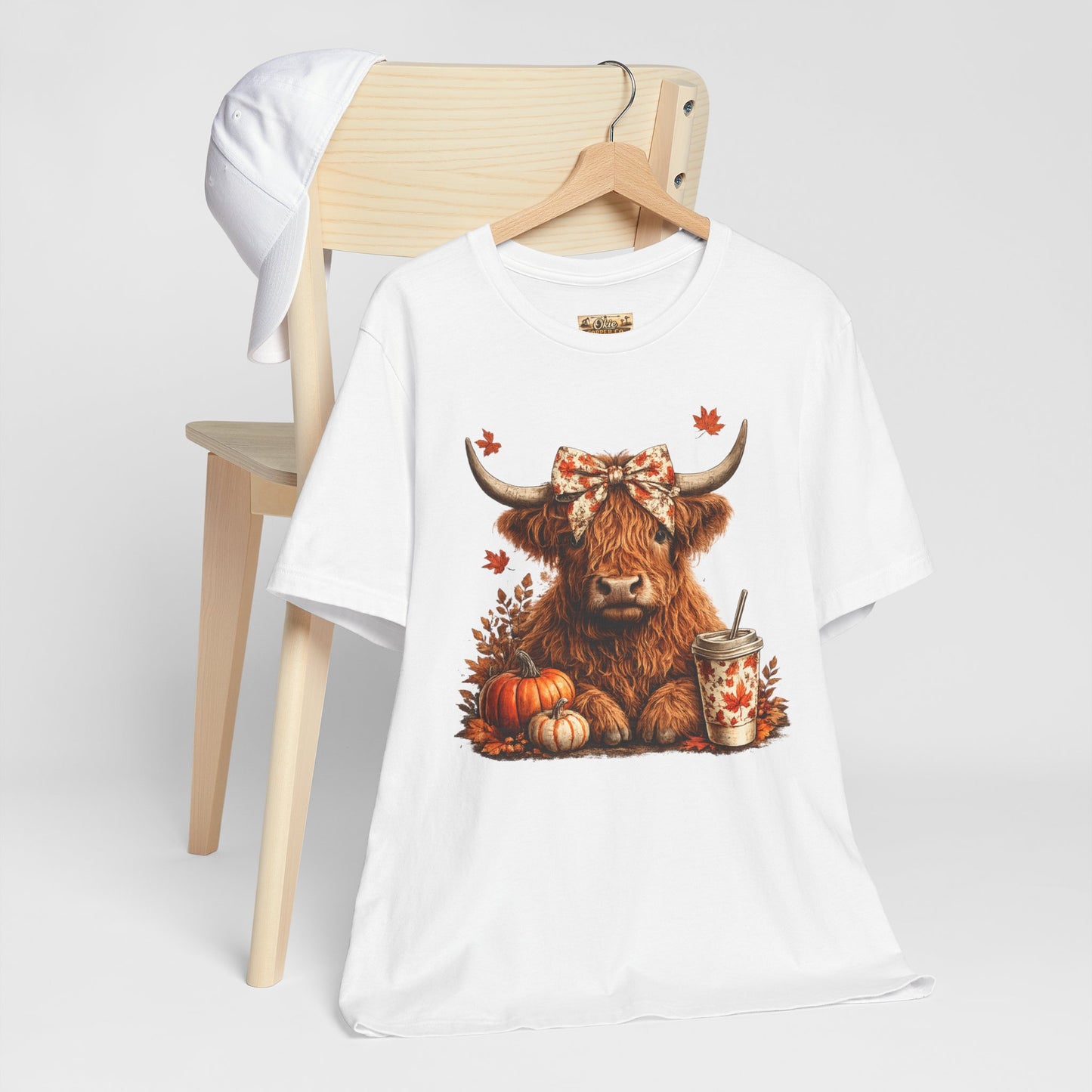 Autumn Highland Cow Tee — Fall Pumpkin Latte Graphic T-Shirt