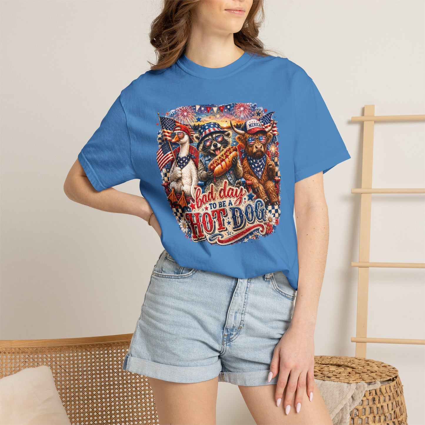 Patriotic 'Born to Be a Hot Dog' Graphic T-Shirt