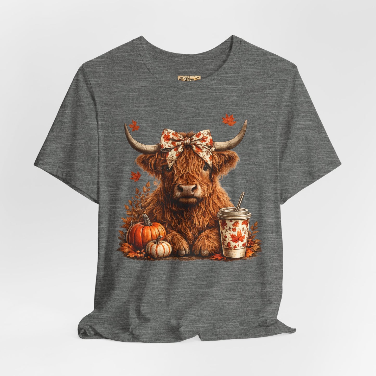 Autumn Highland Cow Tee — Fall Pumpkin Latte Graphic T-Shirt
