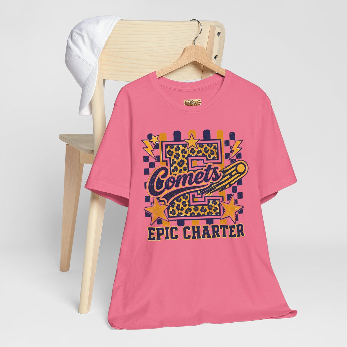 Comets Epic Charter Baseball T-Shirt — Leopard Letter Sports Tee