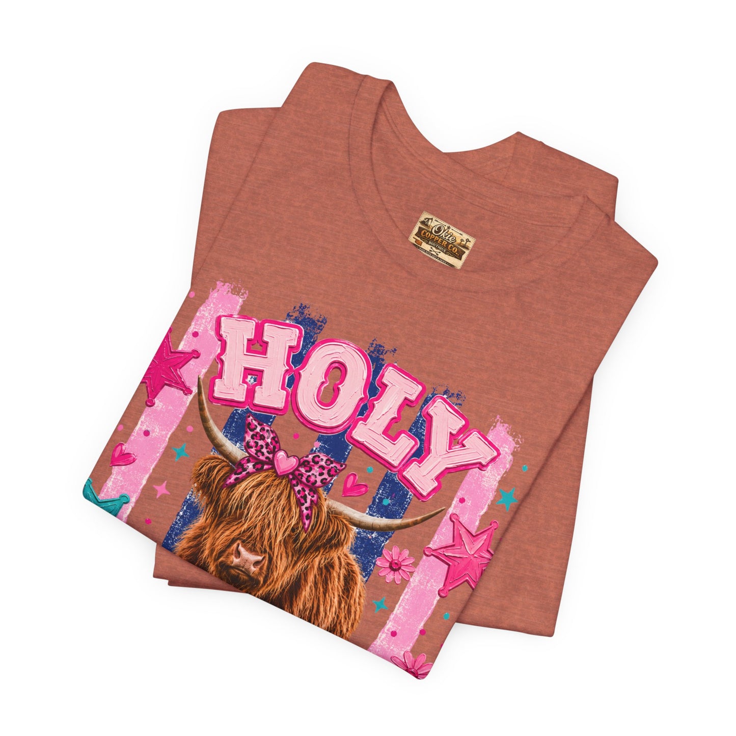 Holy Cow Highland Cow Graphic Tee — Cute Pastel Ranch Shirt