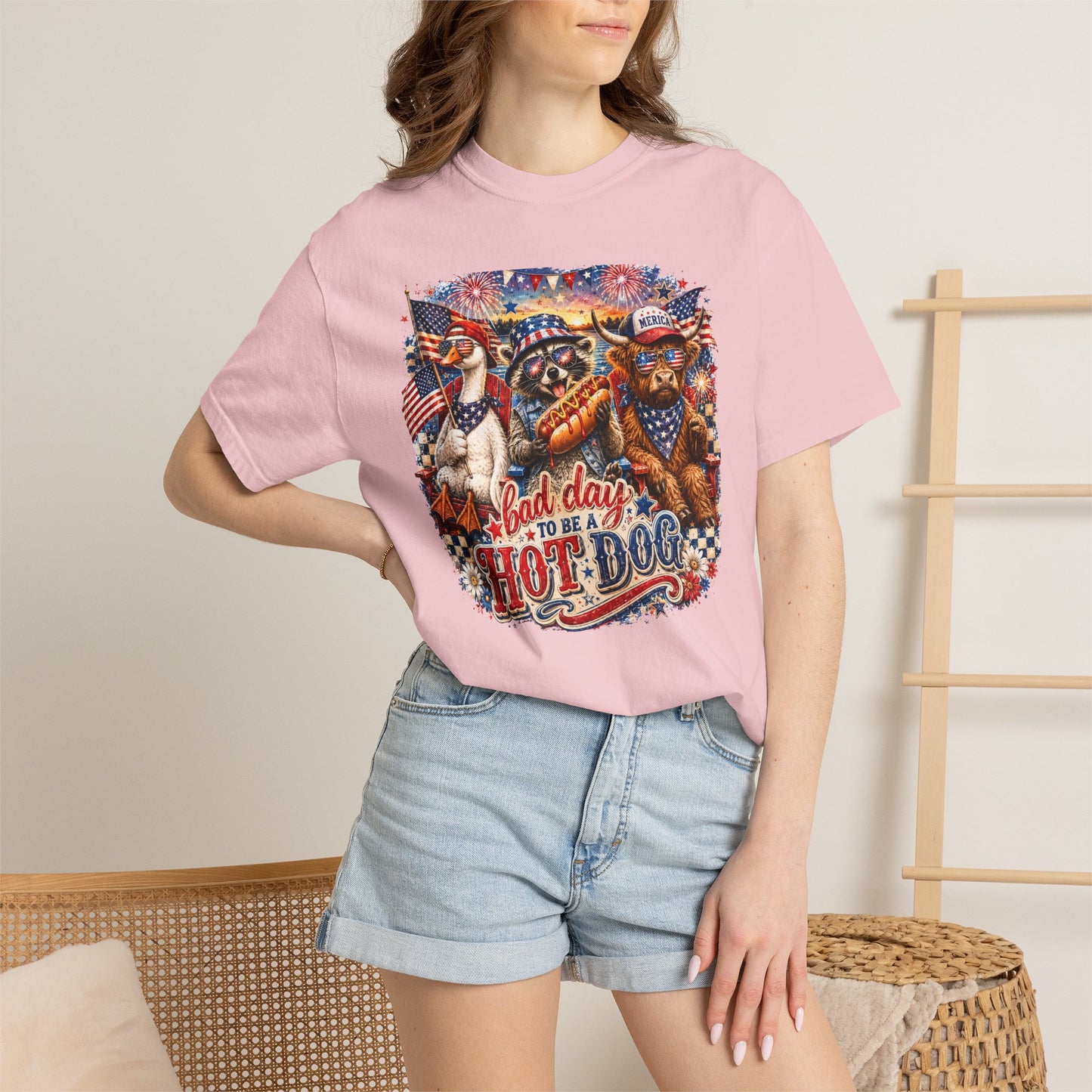 Patriotic 'Born to Be a Hot Dog' Graphic T-Shirt
