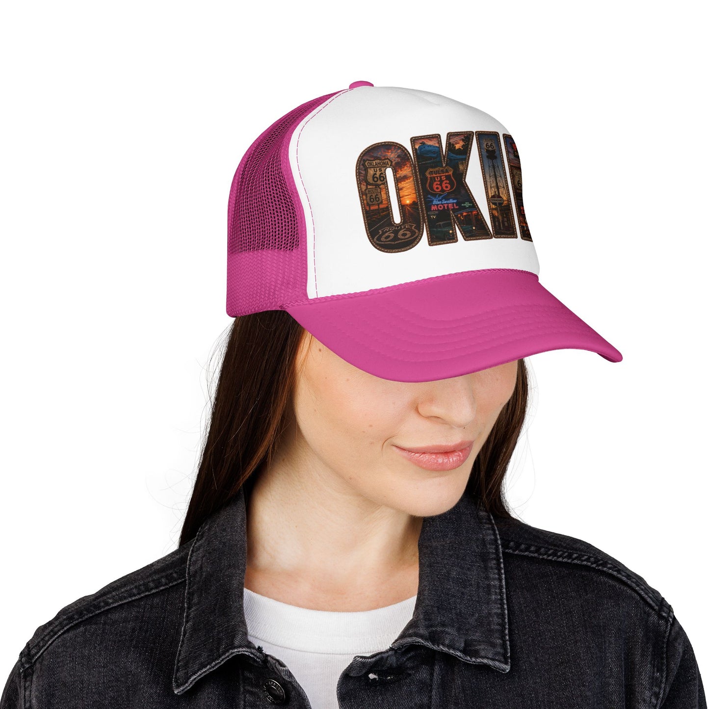 Route 66 Trucker Hat — Vintage 'ONE' Road Sign Graphic Foam Cap