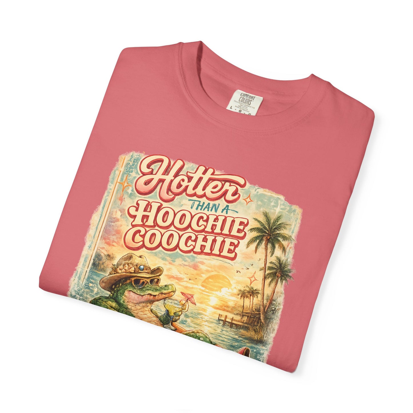 "Hotter Than a Hoochie Coochie" Retro Alligator Beach Graphic
