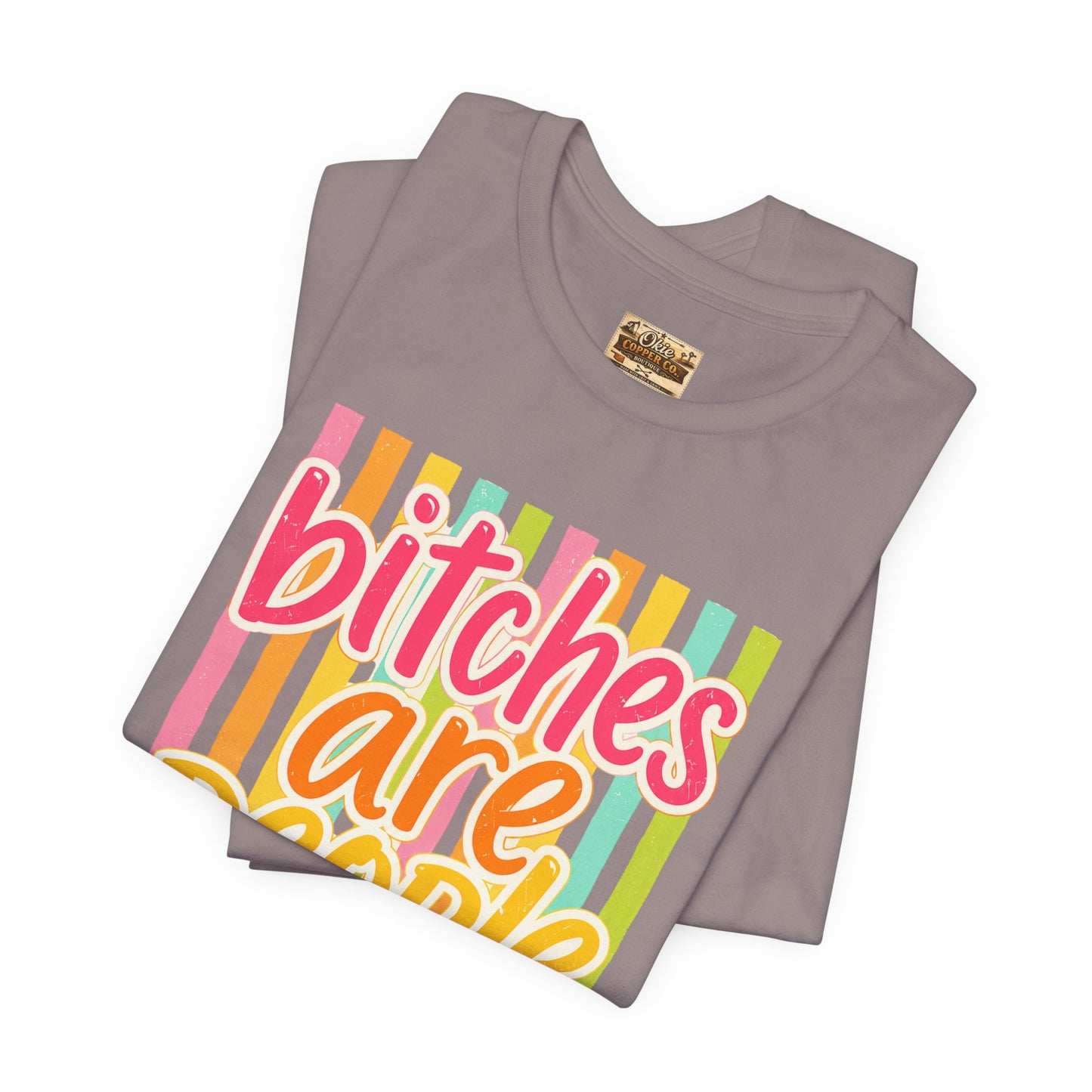 Bitches Are People Too Tee — Colorful Retro Striped Graphic T-Shirt