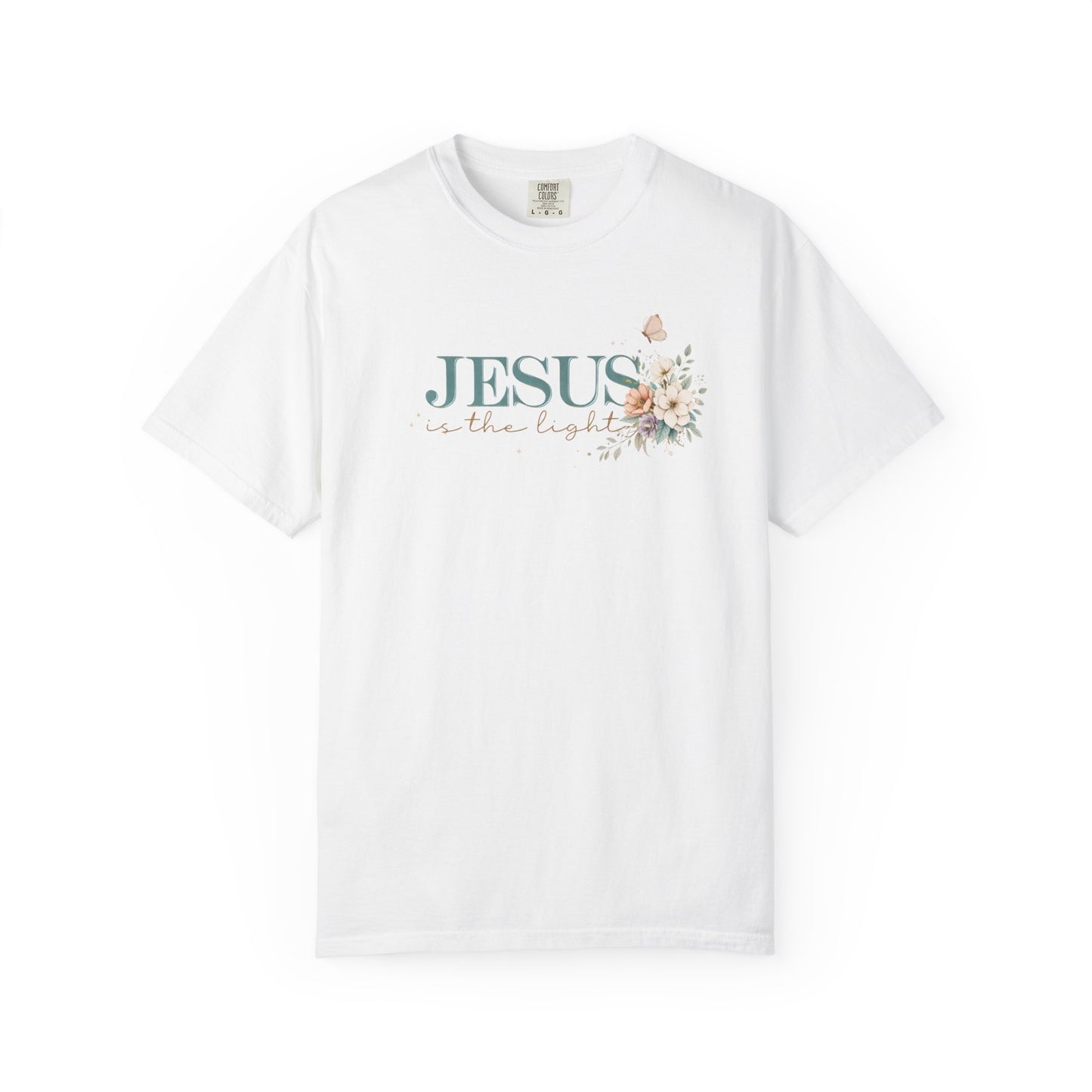 Jesus Is the Light T-Shirt — Floral Cross Christian Tee (Walking in Faith)