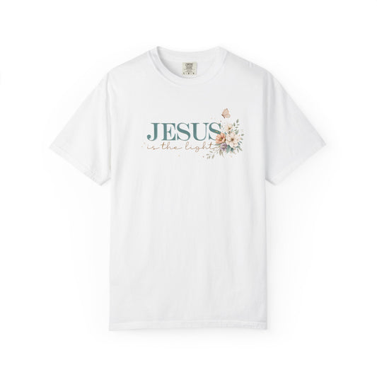 Jesus Is the Light T-Shirt — Floral Cross Christian Tee (Walking in Faith)