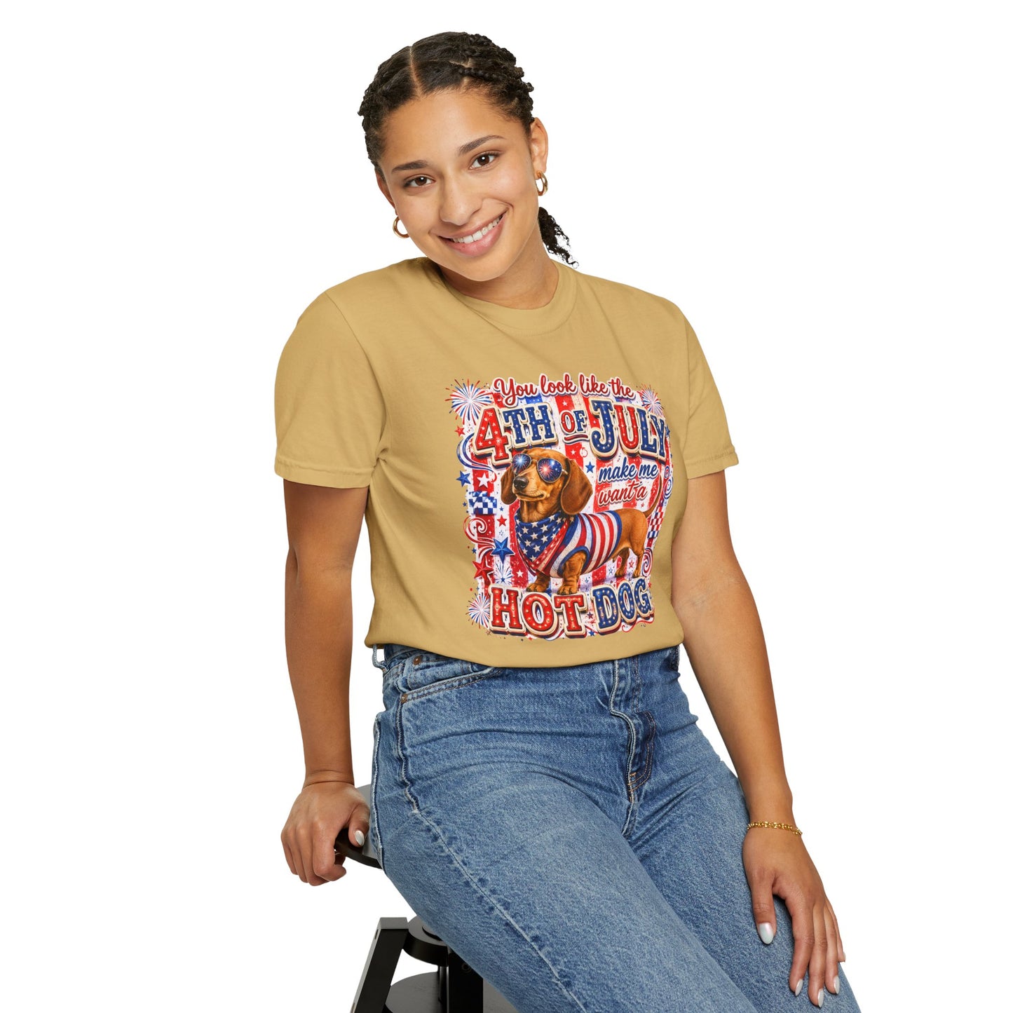 4th of July Hot Dog Dachshund T-Shirt – Patriotic Funny BBQ Tee
