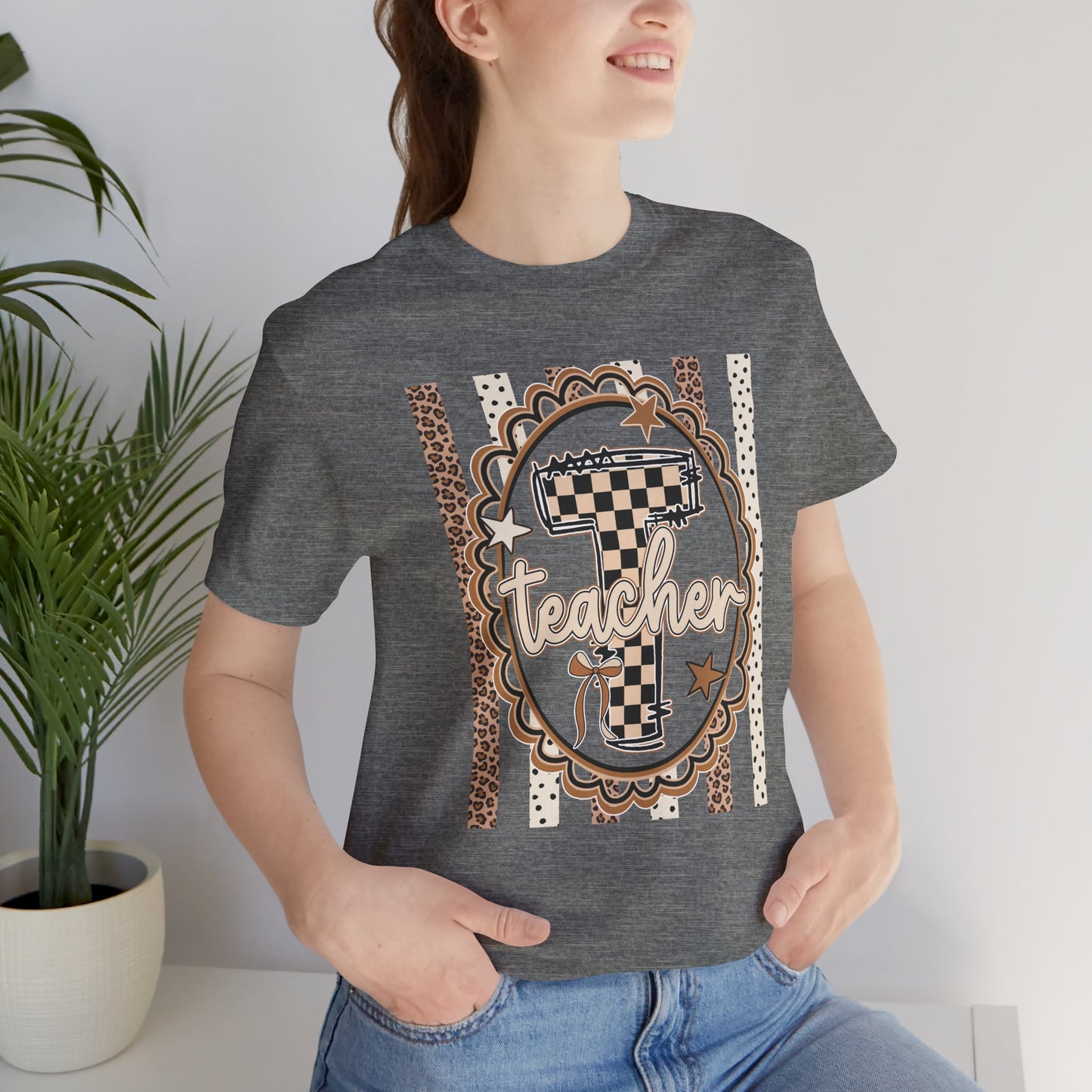 Teacher Monogram Tee — Number 1 Checkered Design
