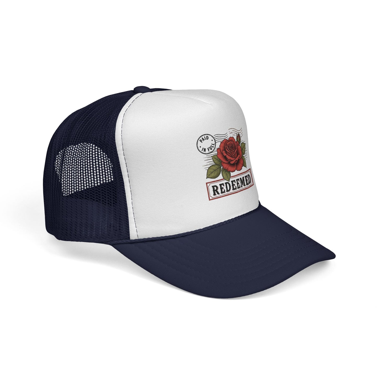 Redeemed Rose Trucker Cap - Vintage Floral Faith Hat