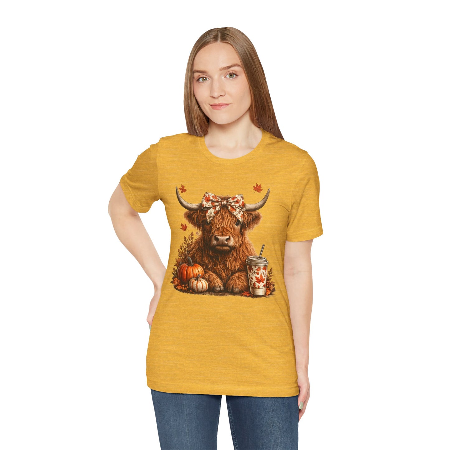 Autumn Highland Cow Tee — Fall Pumpkin Latte Graphic T-Shirt