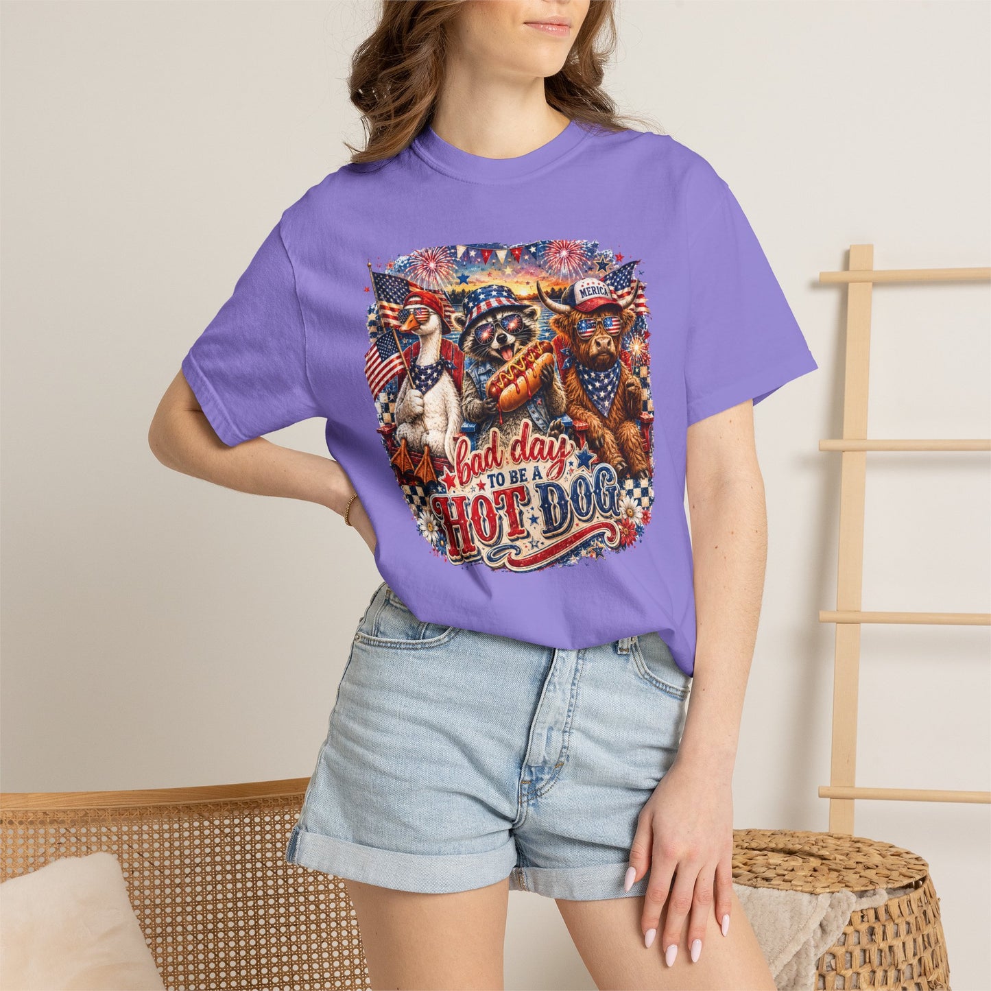 Patriotic 'Born to Be a Hot Dog' Graphic T-Shirt