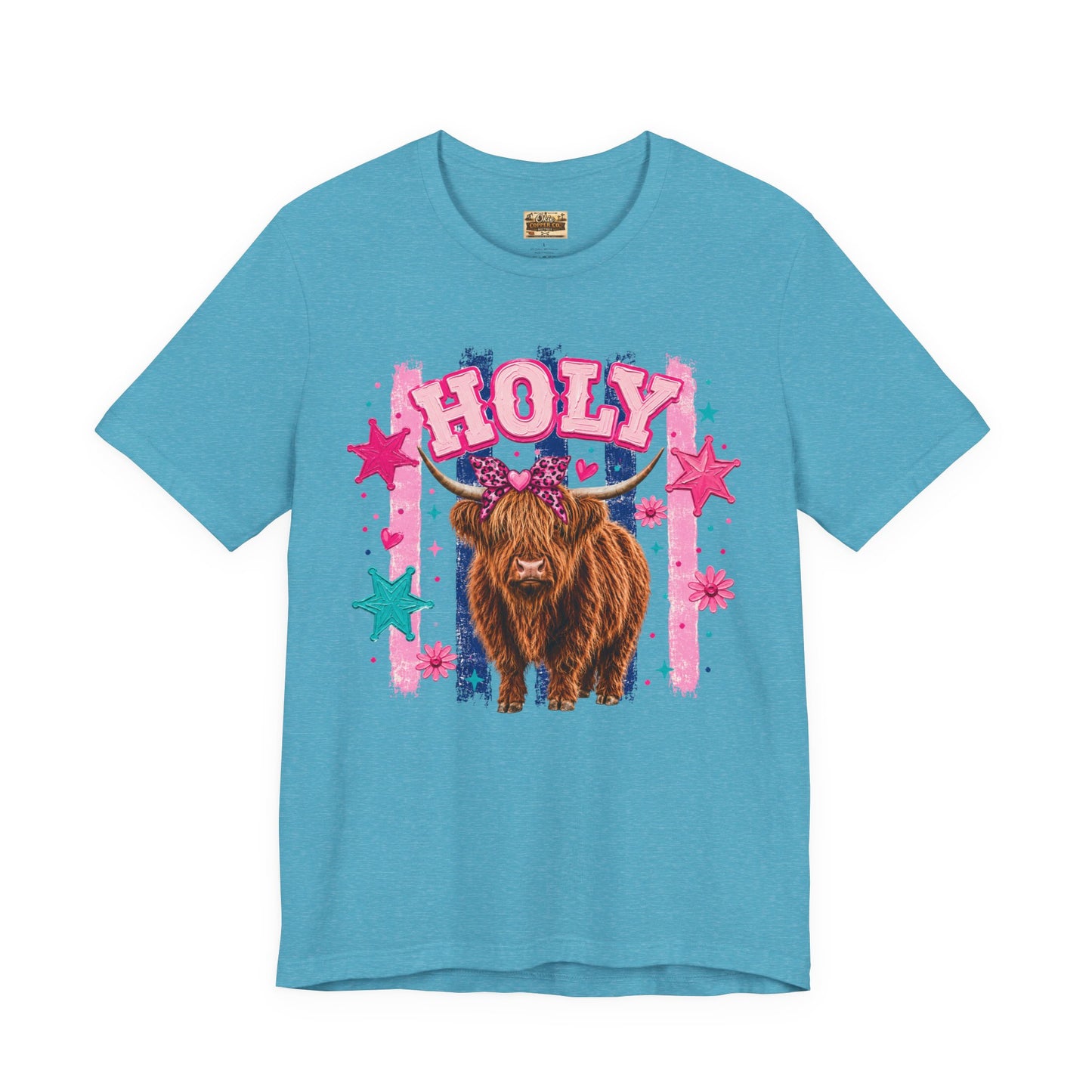 Holy Cow Highland Cow Graphic Tee — Cute Pastel Ranch Shirt