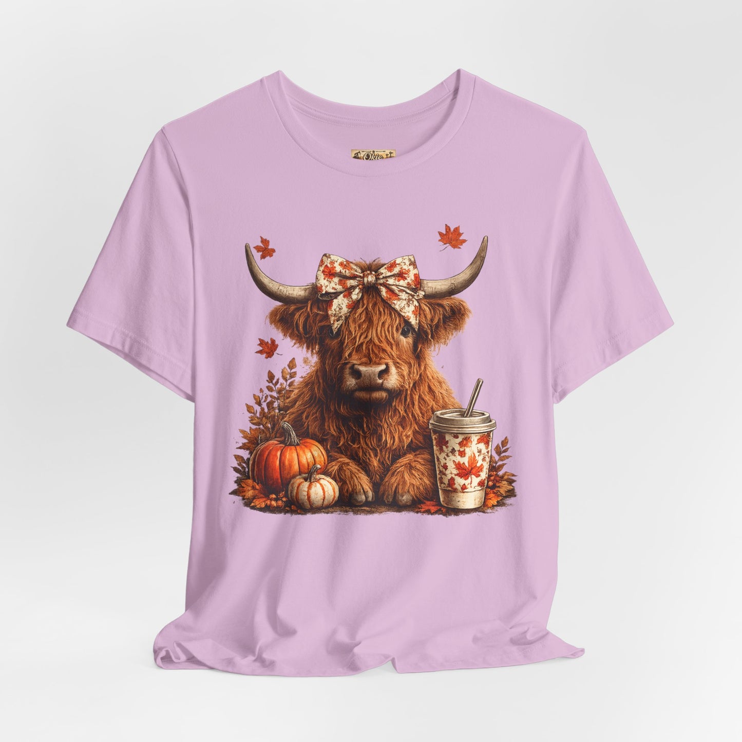 Autumn Highland Cow Tee — Fall Pumpkin Latte Graphic T-Shirt