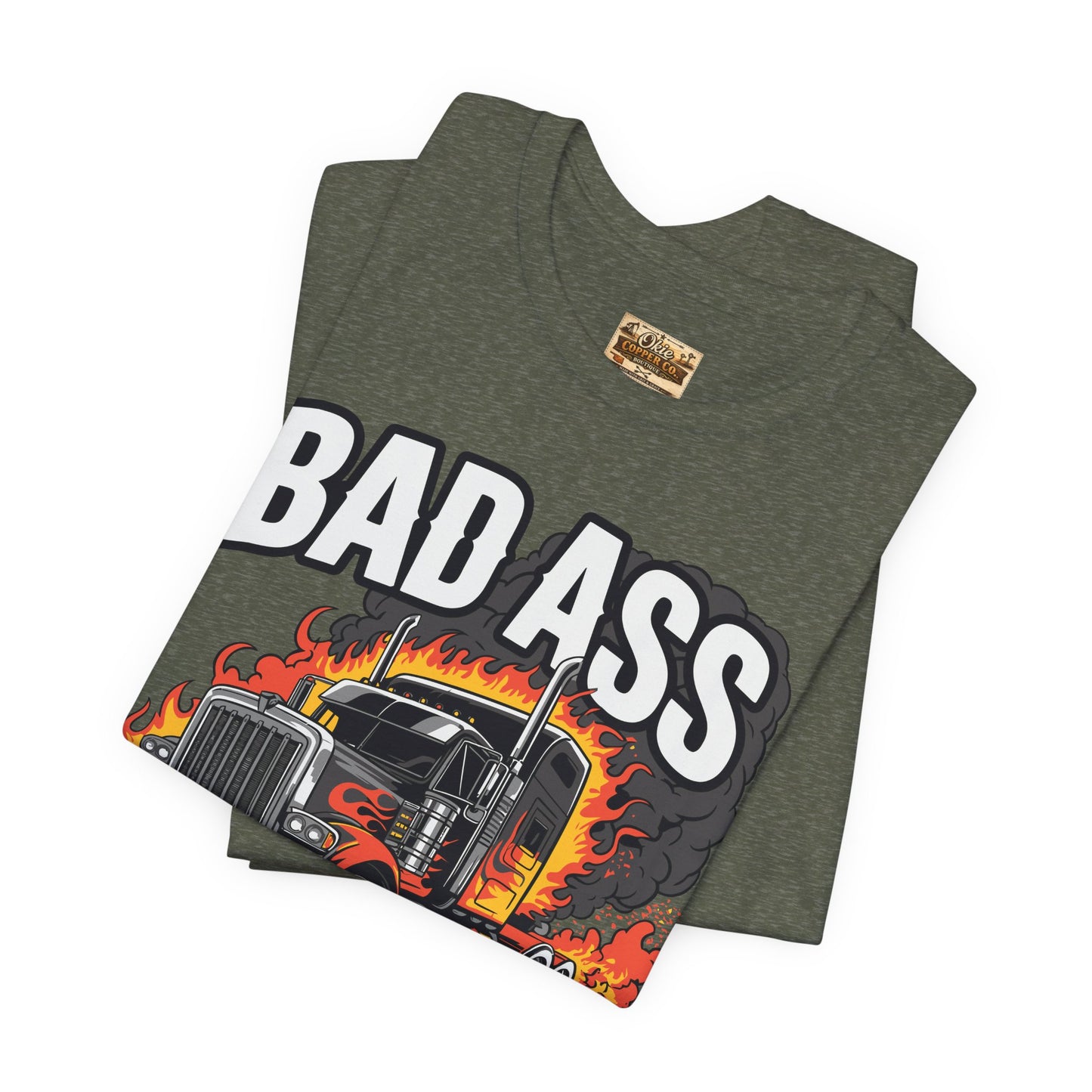 Bad Ass Mother Trucker Tee — Graphic Semi Truck Flames Shirt