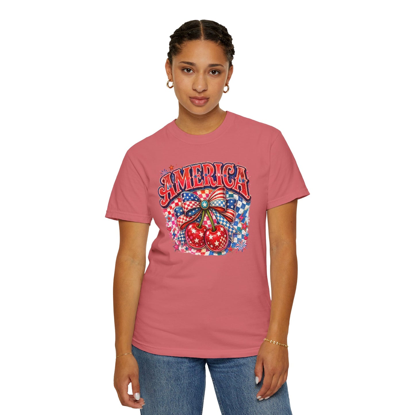 America Cherry Graphic T-Shirt — Patriotic 4th of July Tee