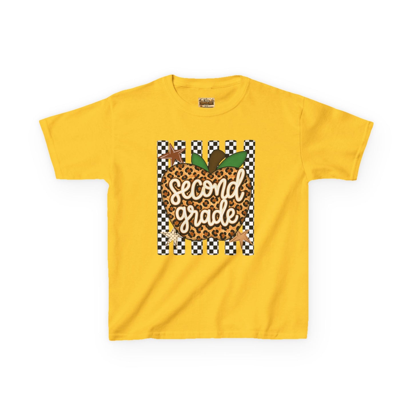 Second Grade Leopard Apple Kids T-Shirt — Back-to-School Teacher Appreciation Tee