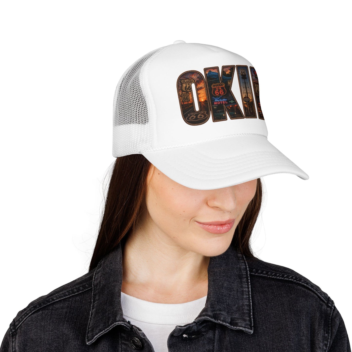 Route 66 Trucker Hat — Vintage 'ONE' Road Sign Graphic Foam Cap