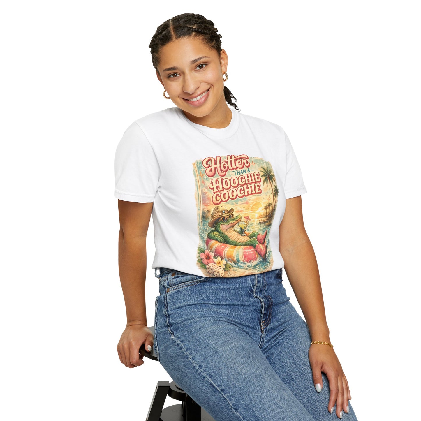 "Hotter Than a Hoochie Coochie" Retro Alligator Beach Graphic