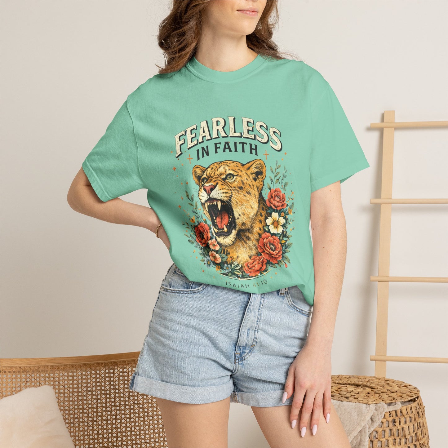 Fearless in Faith Lion T-Shirt — Floral Vintage Christian Graphic Tee