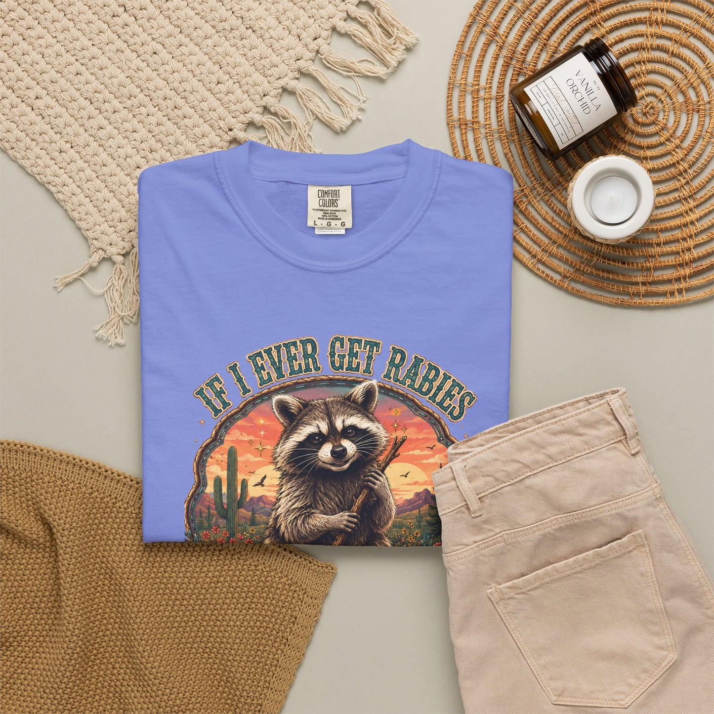 Raccoon Sunset T‑Shirt — “If I Ever Get Riches You’re High On My Bitin’ List” Funny Retro Graphic Tee