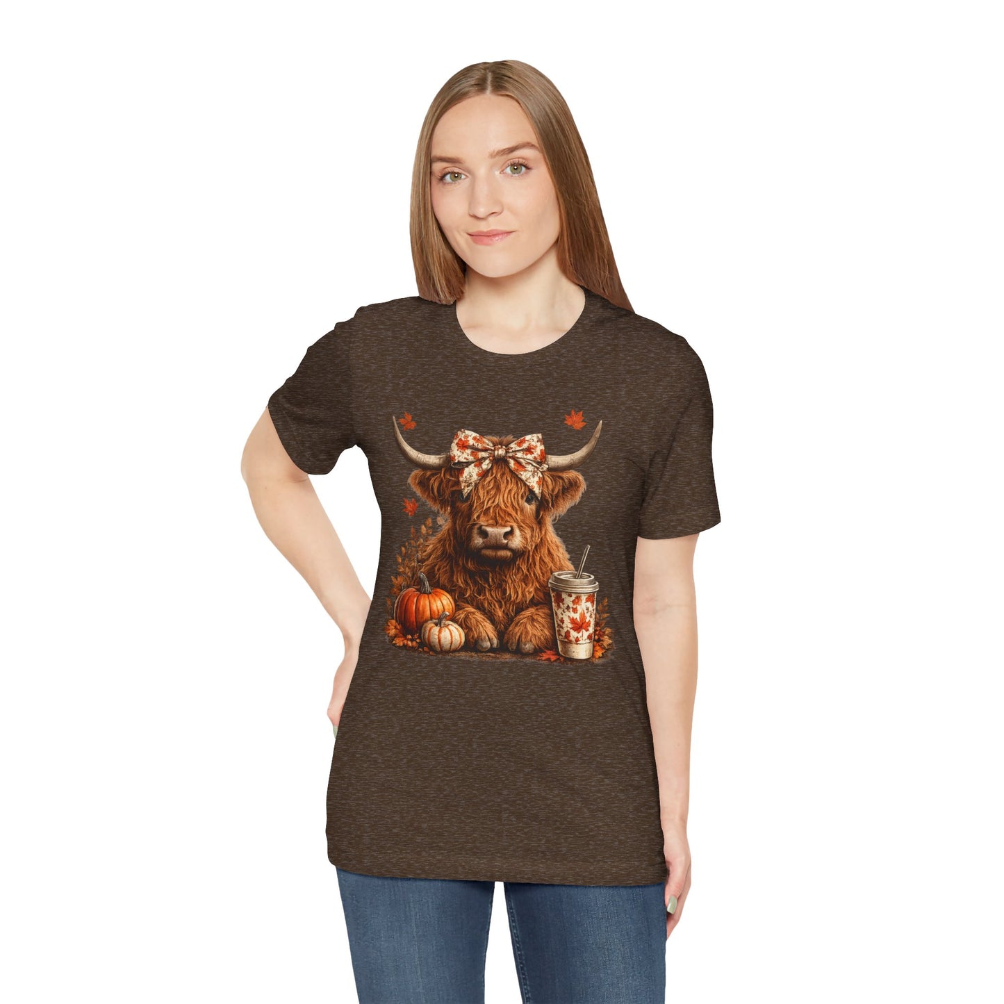 Autumn Highland Cow Tee — Fall Pumpkin Latte Graphic T-Shirt
