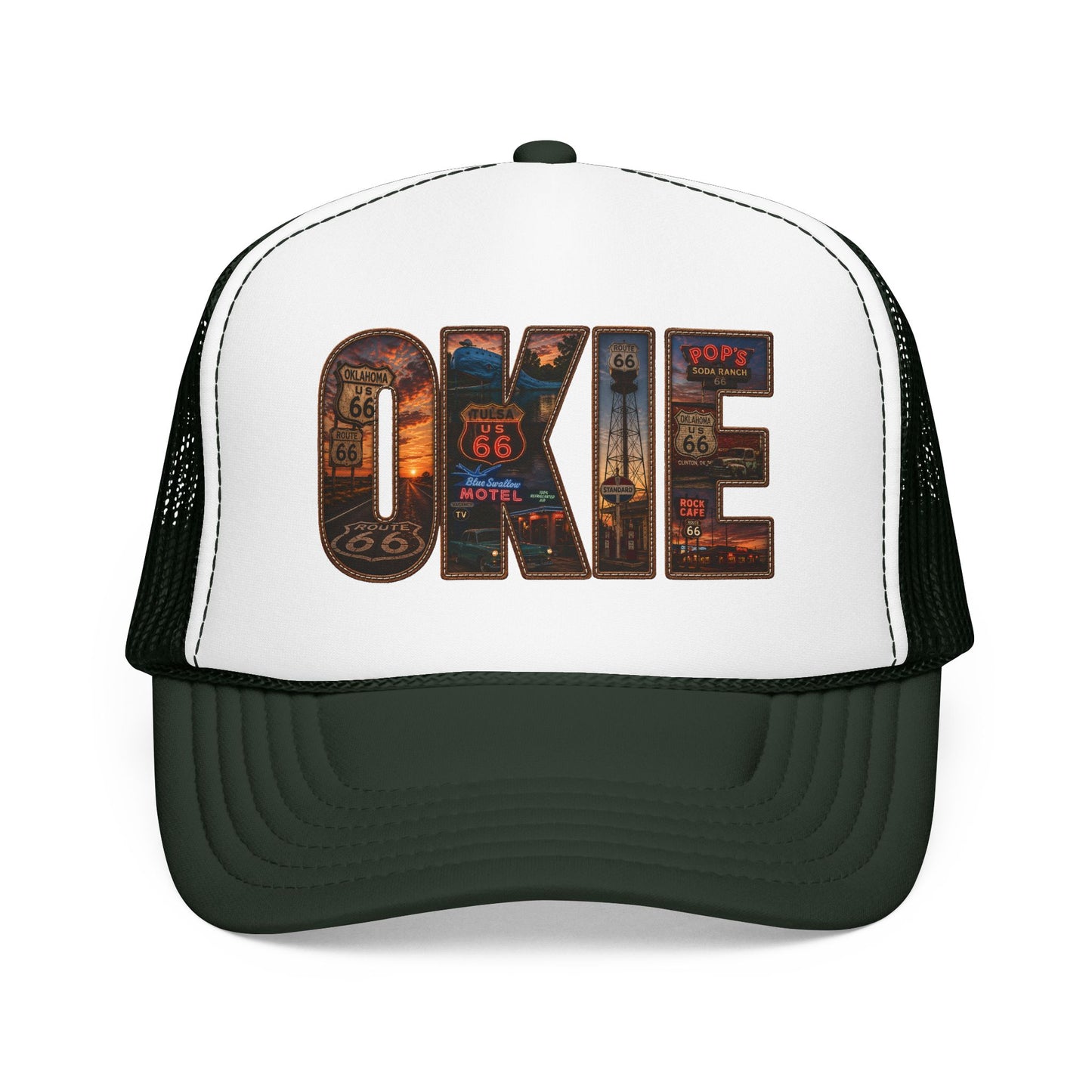 Route 66 Trucker Hat — Vintage 'ONE' Road Sign Graphic Foam Cap
