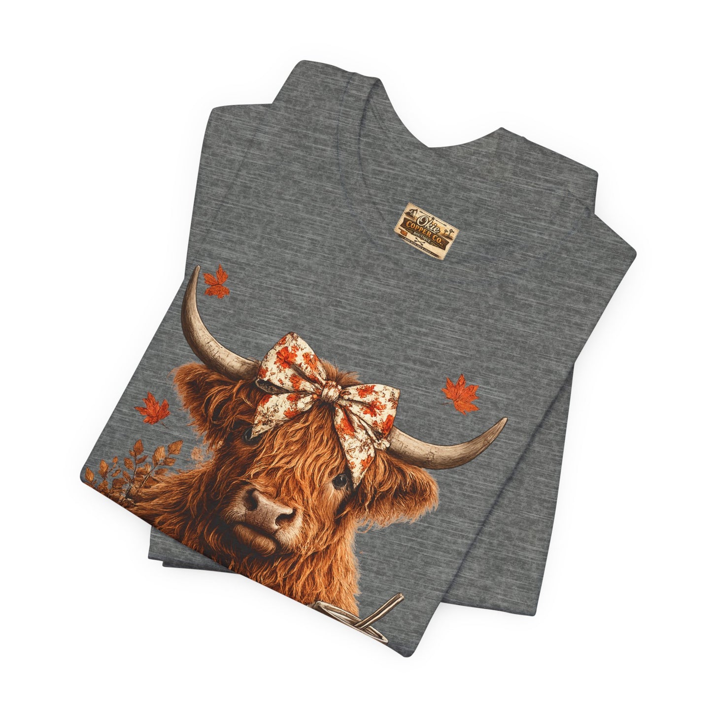 Autumn Highland Cow Tee — Fall Pumpkin Latte Graphic T-Shirt