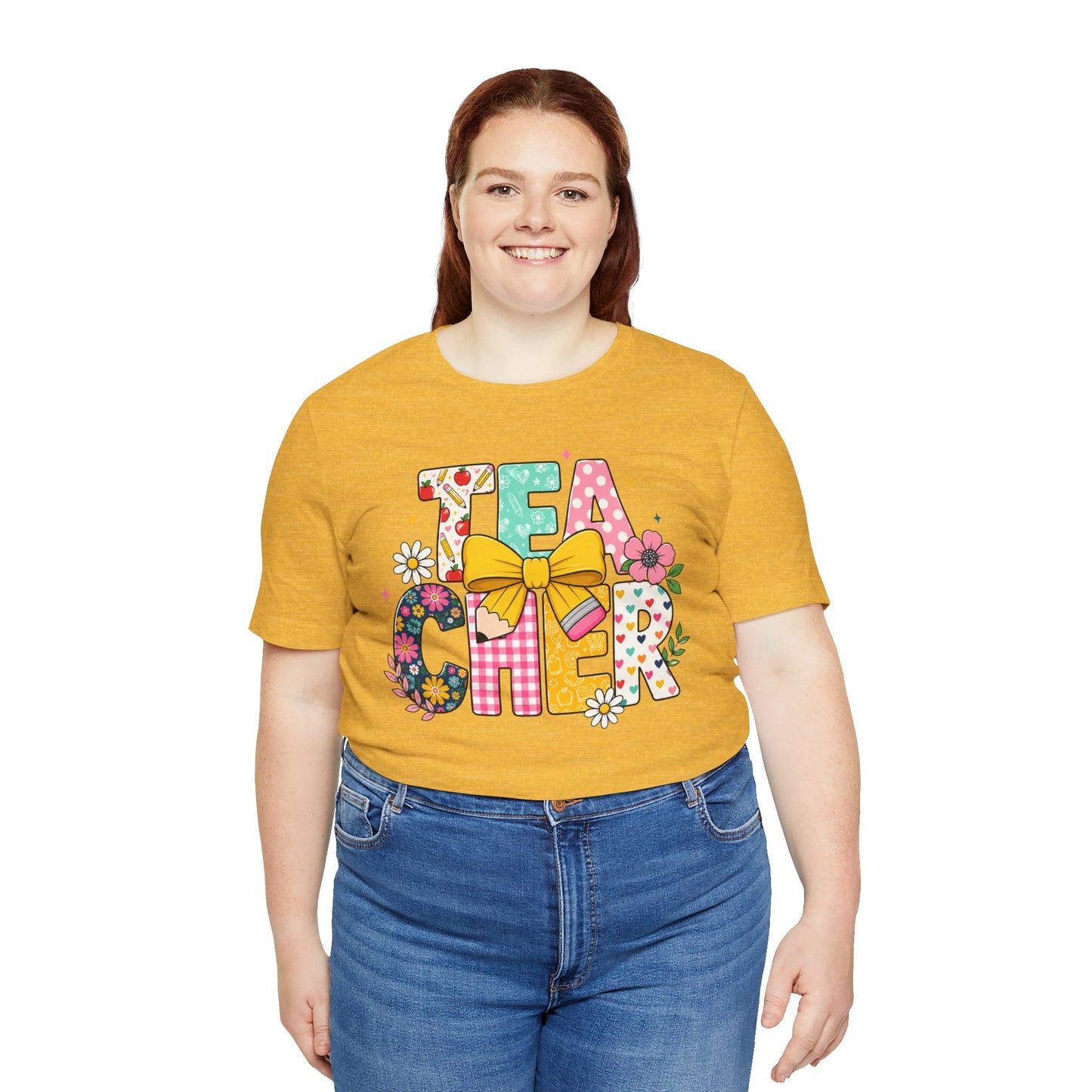 Teacher Floral Bow T-Shirt — Cute 'Teach er' Colorful School Shirt for Teachers
