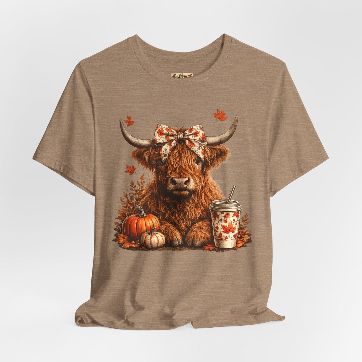Autumn Highland Cow Tee — Fall Pumpkin Latte Graphic T-Shirt