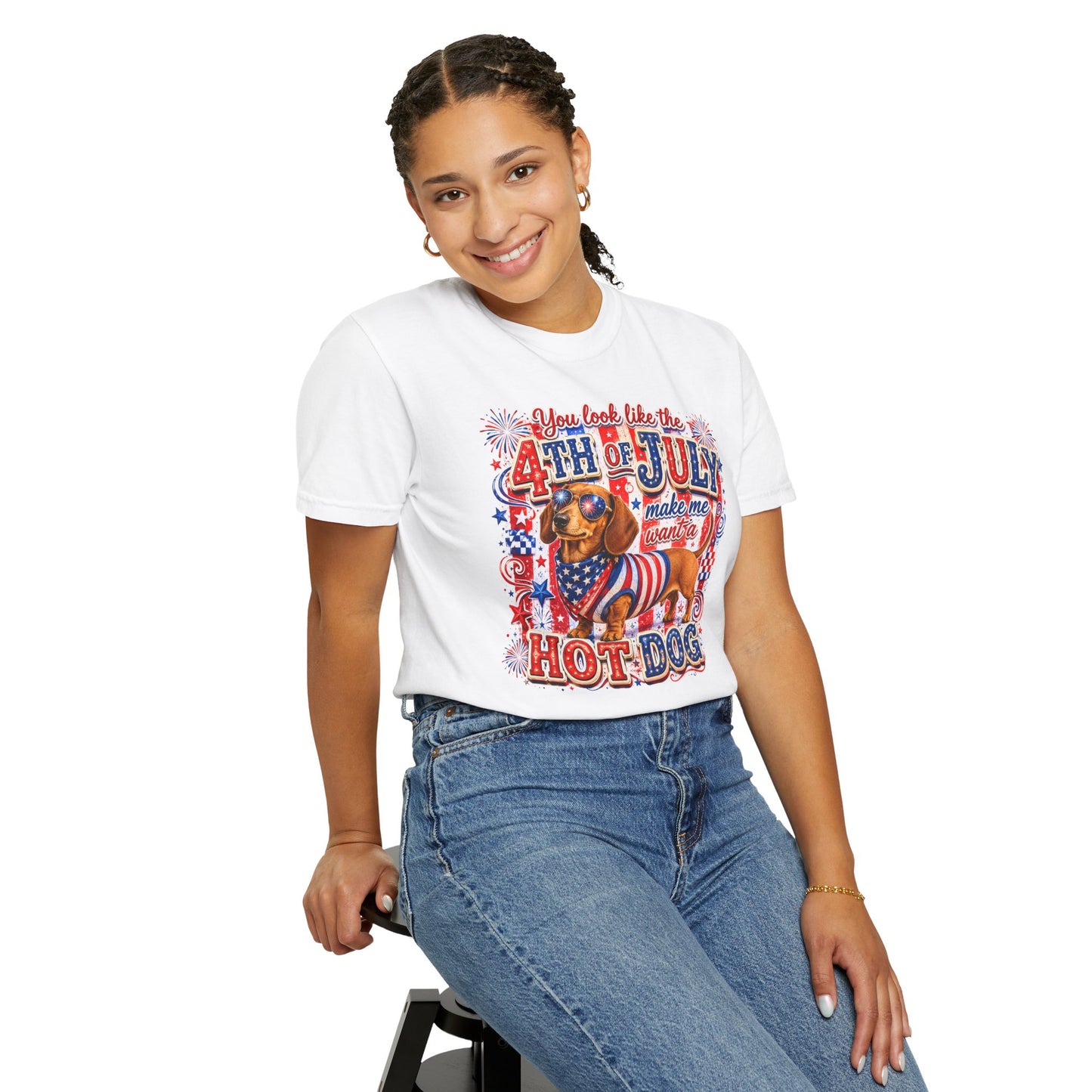4th of July Hot Dog Dachshund T-Shirt – Patriotic Funny BBQ Tee