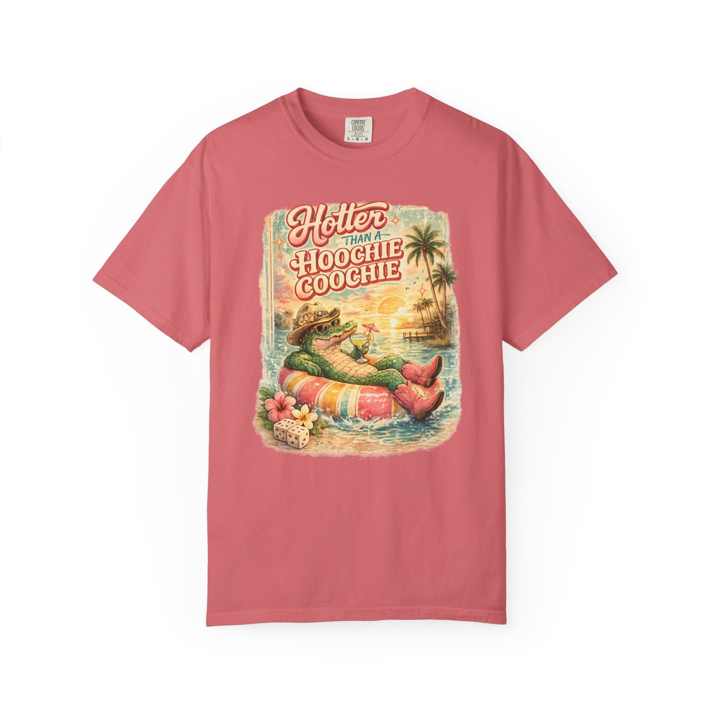 "Hotter Than a Hoochie Coochie" Retro Alligator Beach Graphic