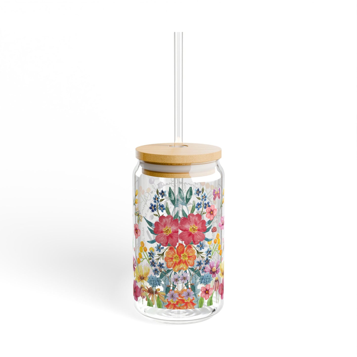 Floral 'I Am' 16oz Sipper Glass – Inspirational Reusable Tumbler with Bamboo Lid & Straw