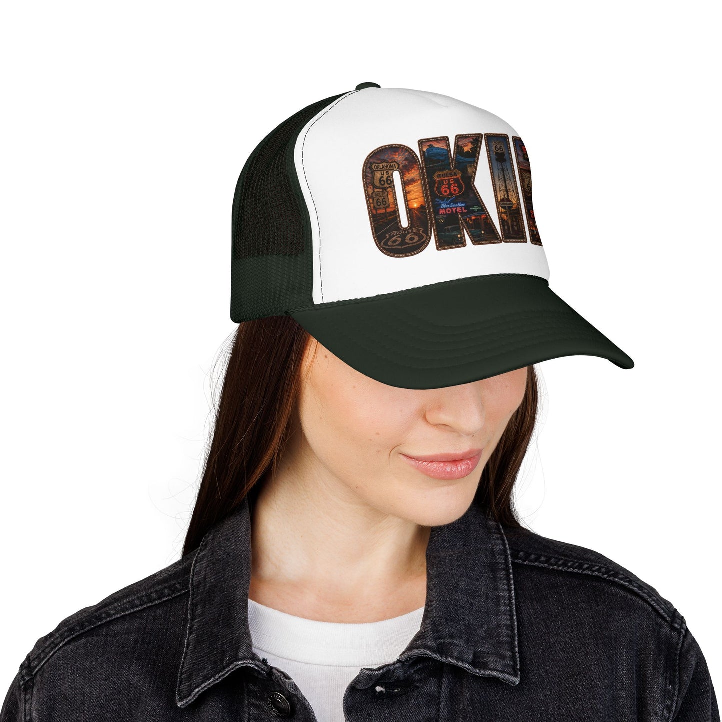 Route 66 Trucker Hat — Vintage 'ONE' Road Sign Graphic Foam Cap