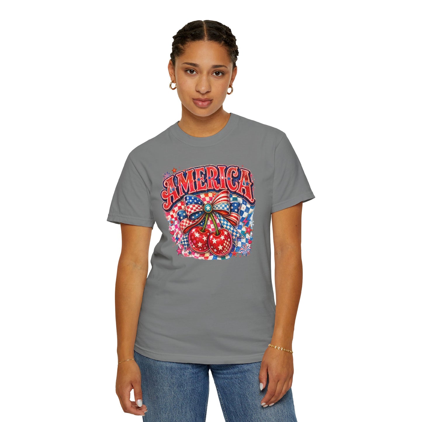 America Cherry Graphic T-Shirt — Patriotic 4th of July Tee