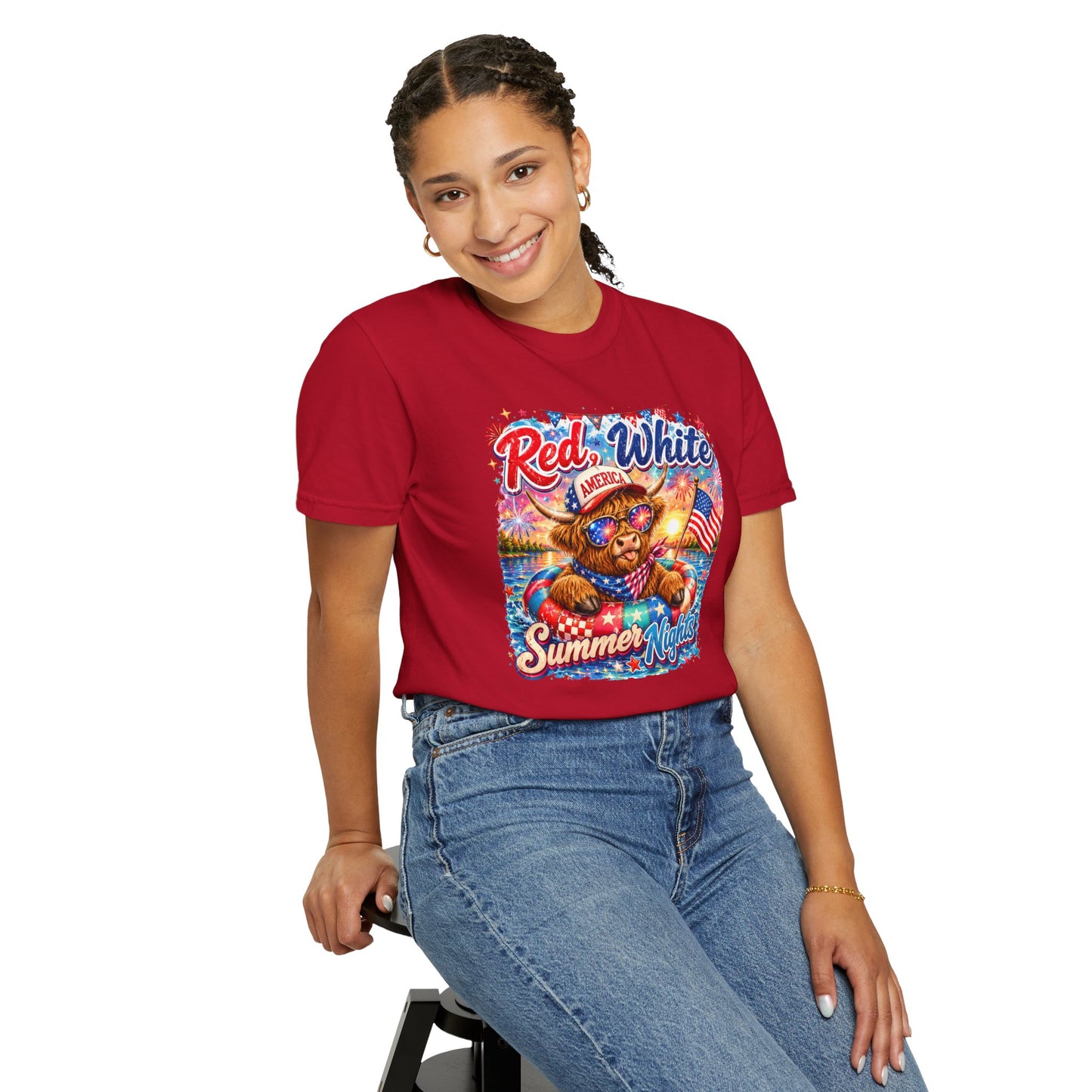 Red, White & Summer Nights T-Shirt — Patriotic Fourth of July Bear Graphic Tee