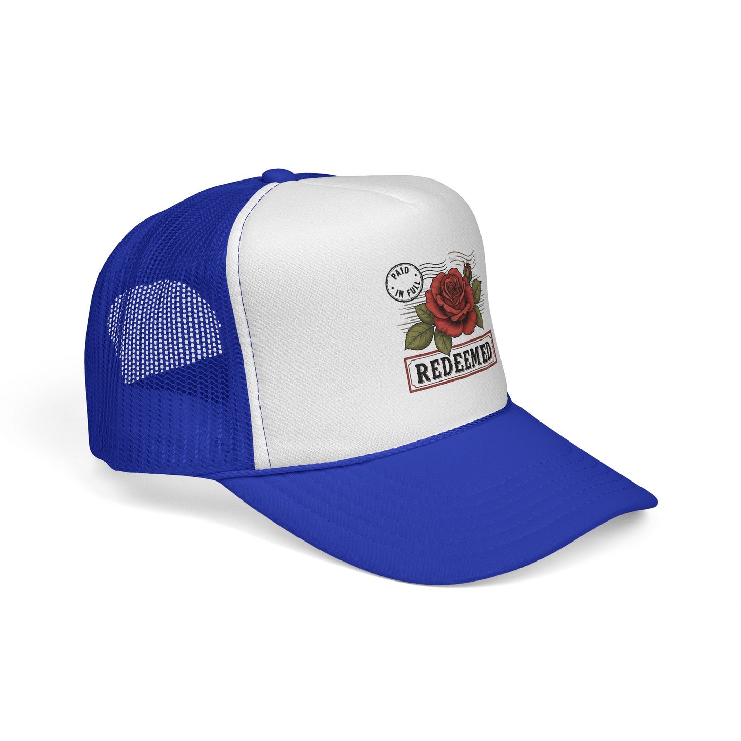 Redeemed Rose Trucker Cap - Vintage Floral Faith Hat