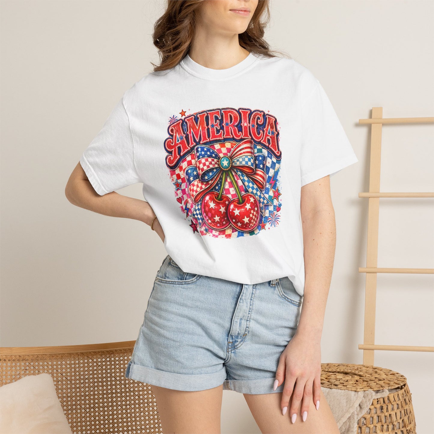 America Cherry Graphic T-Shirt — Patriotic 4th of July Tee