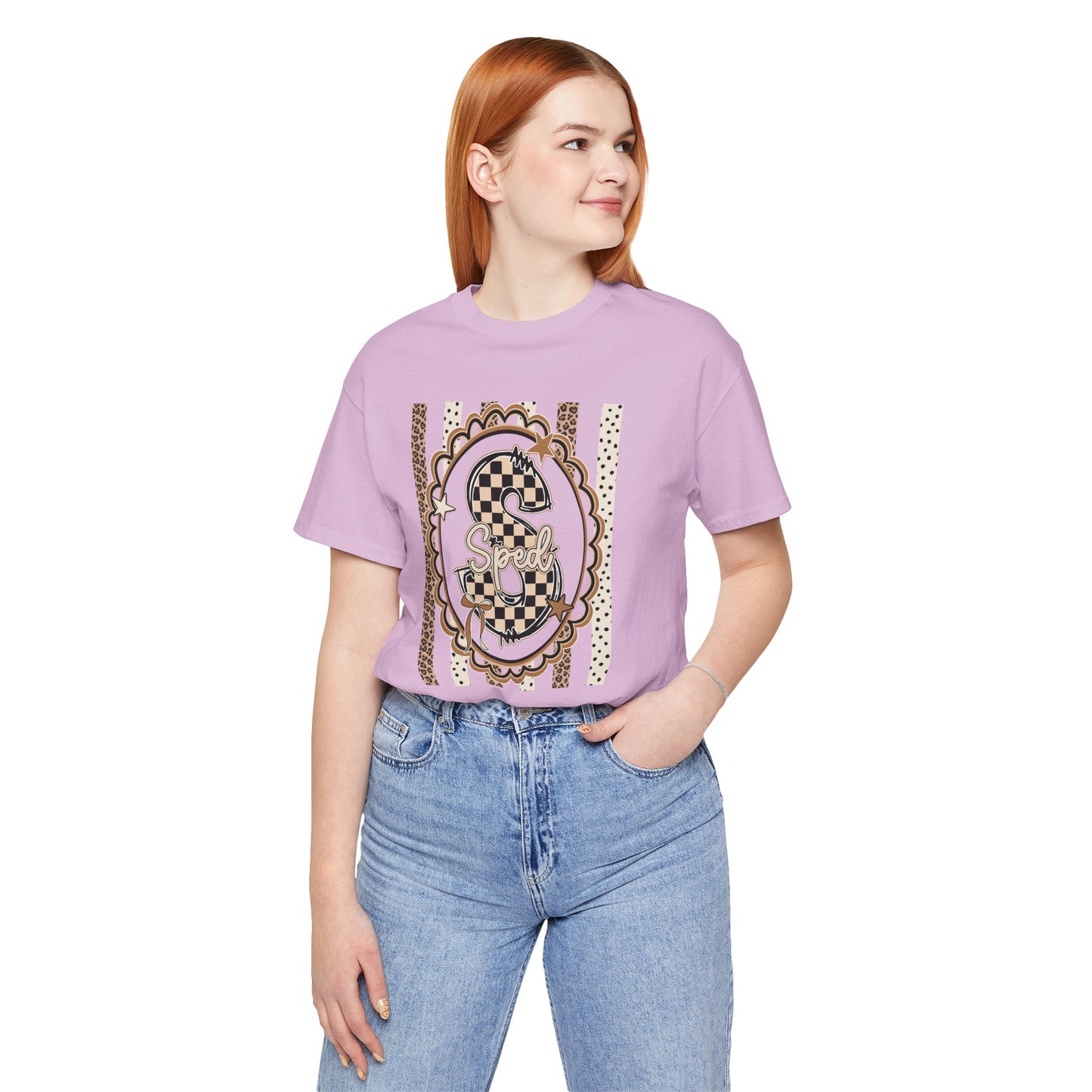 Sped S Monogram Tee — Checkerboard Leopard Graphic T-Shirt
