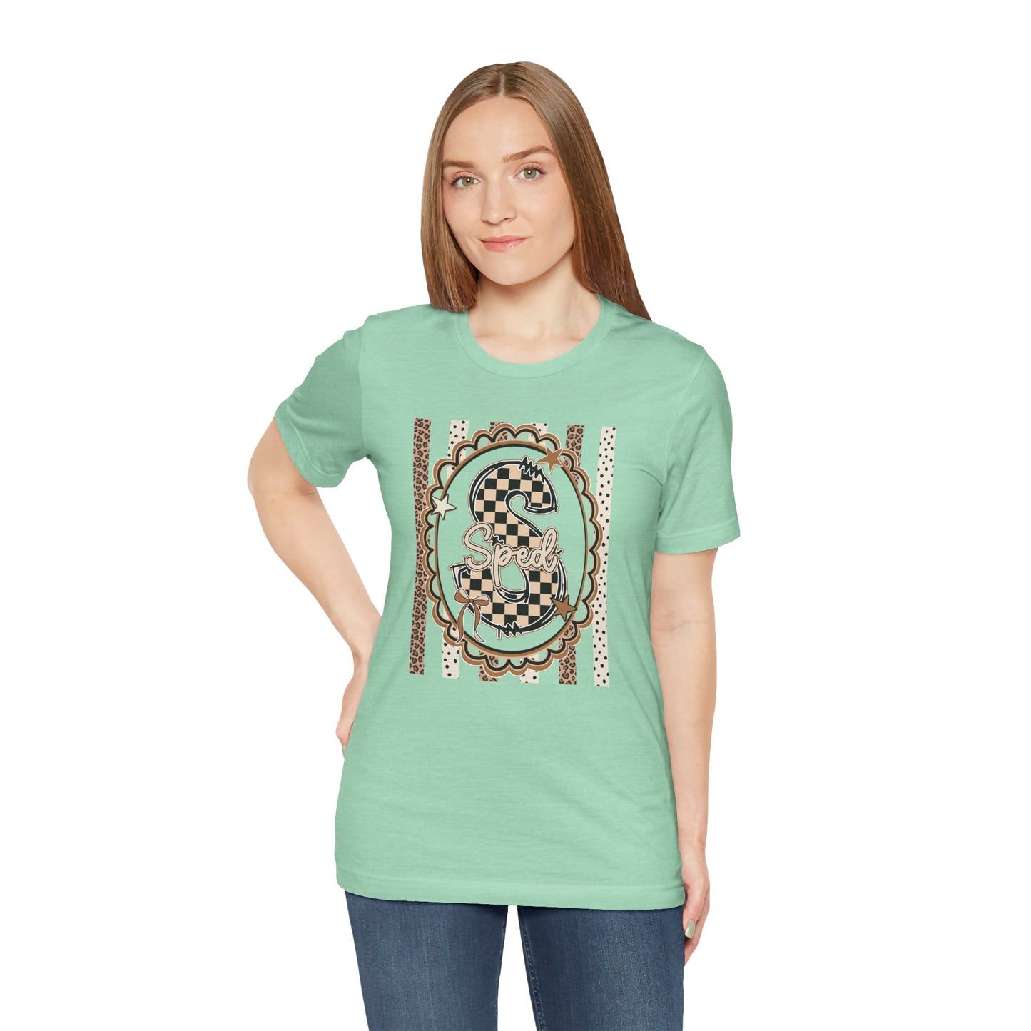 Sped S Monogram Tee — Checkerboard Leopard Graphic T-Shirt