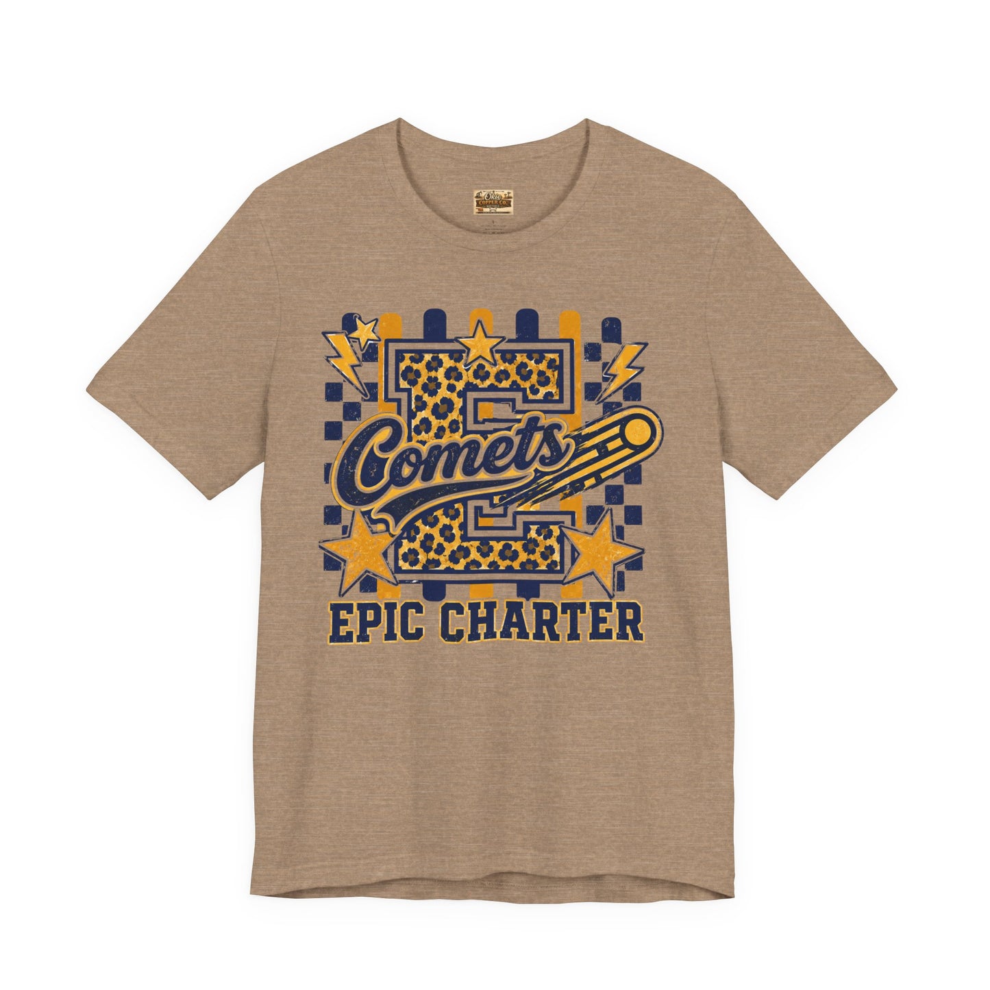 Comets Epic Charter Baseball T-Shirt — Leopard Letter Sports Tee