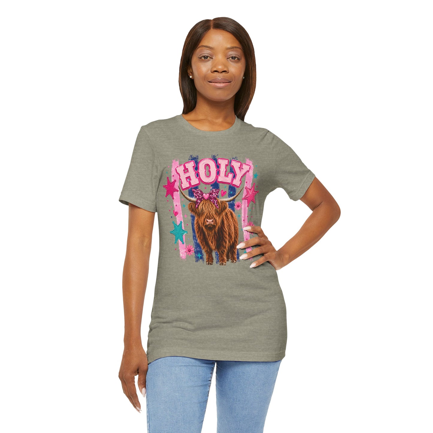 Holy Cow Highland Cow Graphic Tee — Cute Pastel Ranch Shirt
