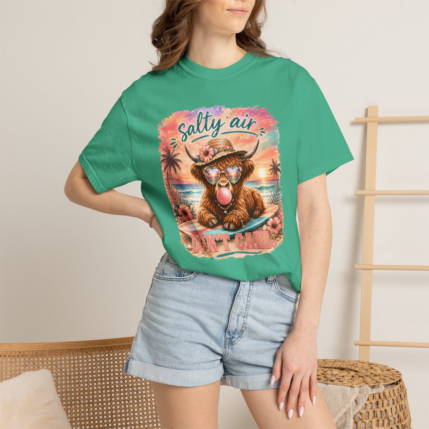 Salty Air "Don't Care" Beach Cow Graphic T-Shirt