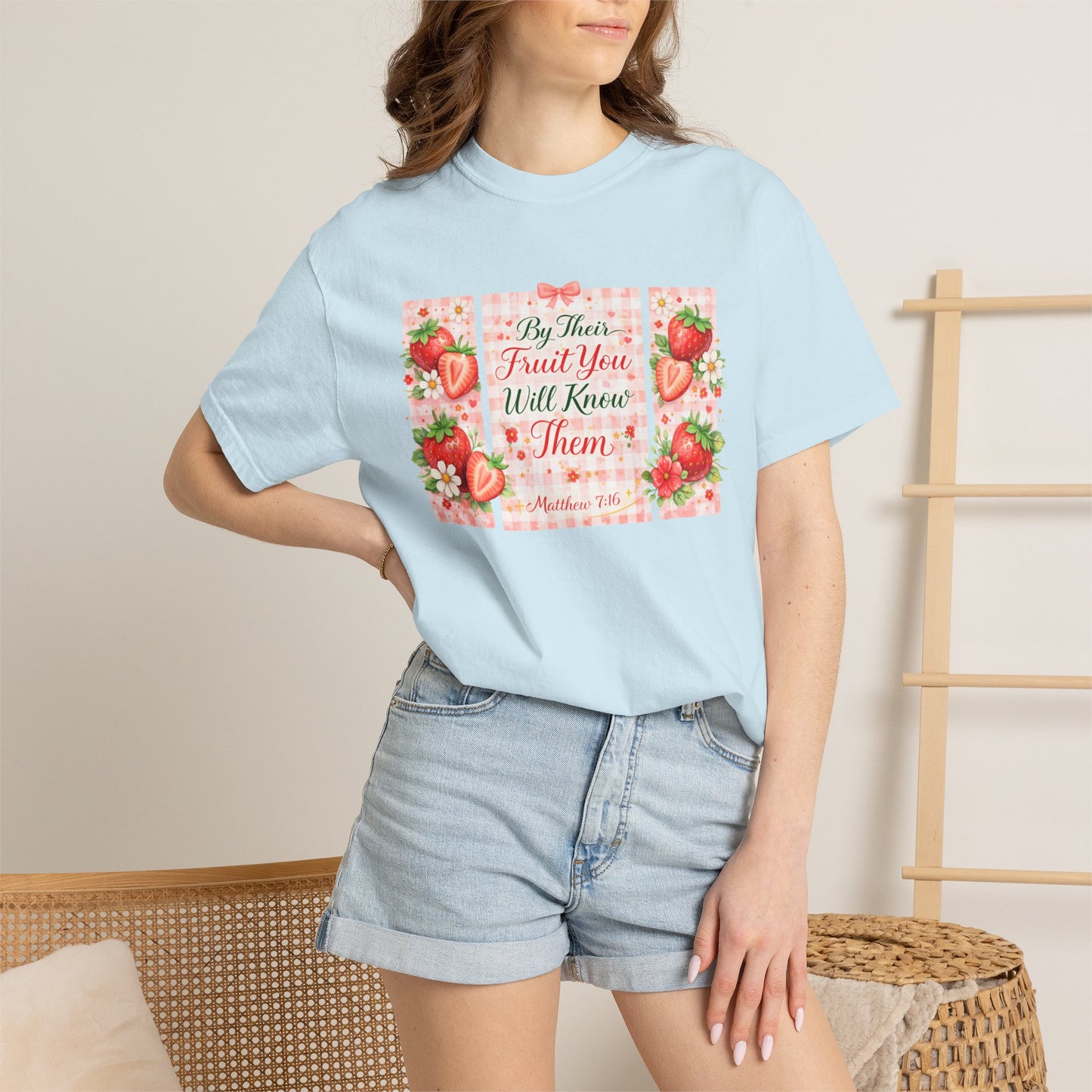 T-Shirt — “By Their Fruit You Will Know Them” Floral Strawberry Graphic Tee