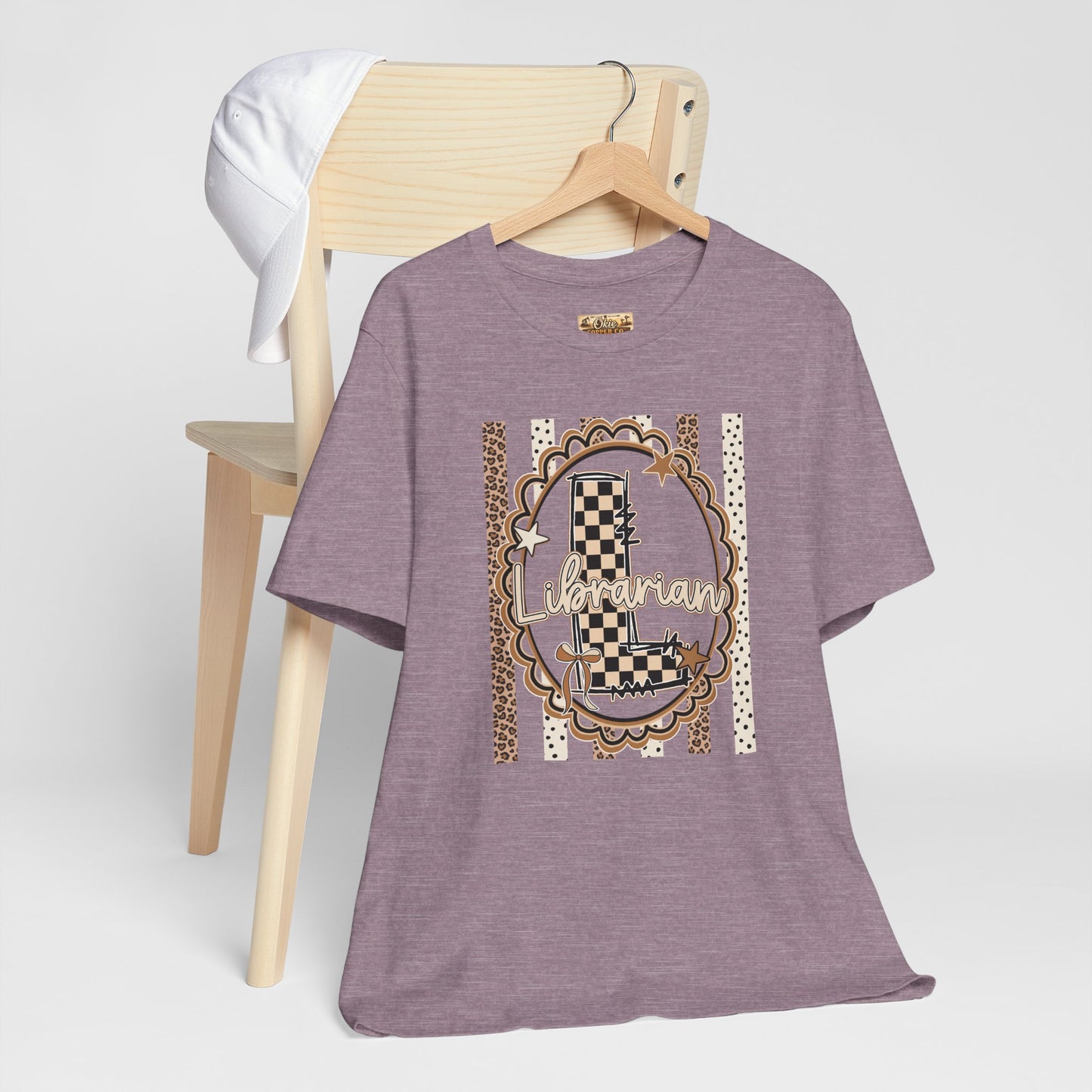 Librarian Checkerboard Letter L Tee — Vintage Booklover Graphic T-Shirt