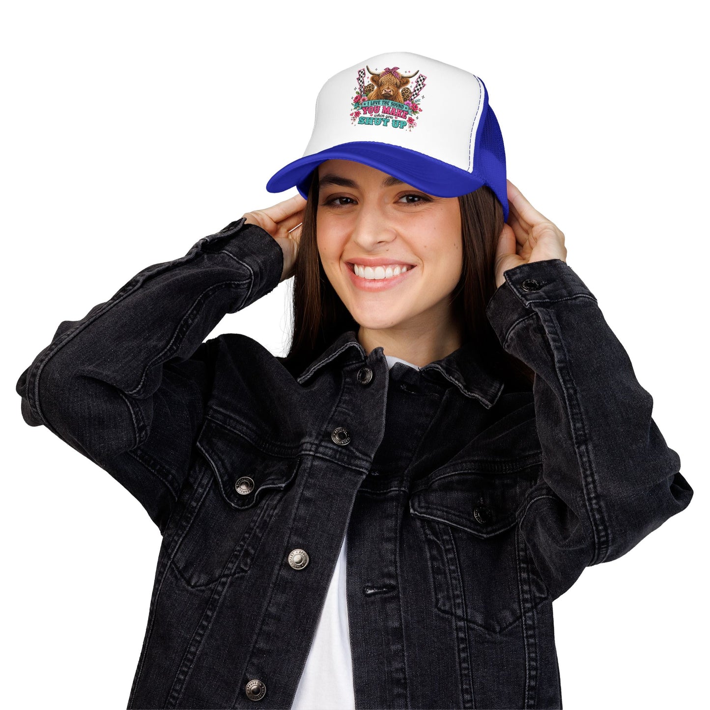 Cow Skull Trucker Hat – “I Love the Sound You Make When You Shut Up” Floral Western Cap