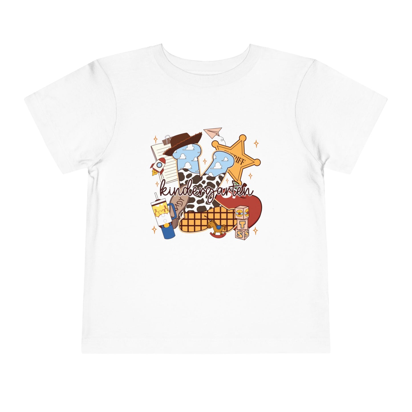 Toddler Tee — Cowboy Baby Western Collage | Sheriff Star, Boots & Wagon Wheel Graphic